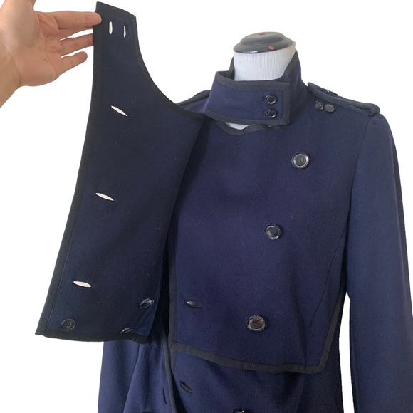 3.1 Phillip Lim Blue Wool Double Breasted Long Coat Women’s Size 8 High Collar - Picture 6 of 16